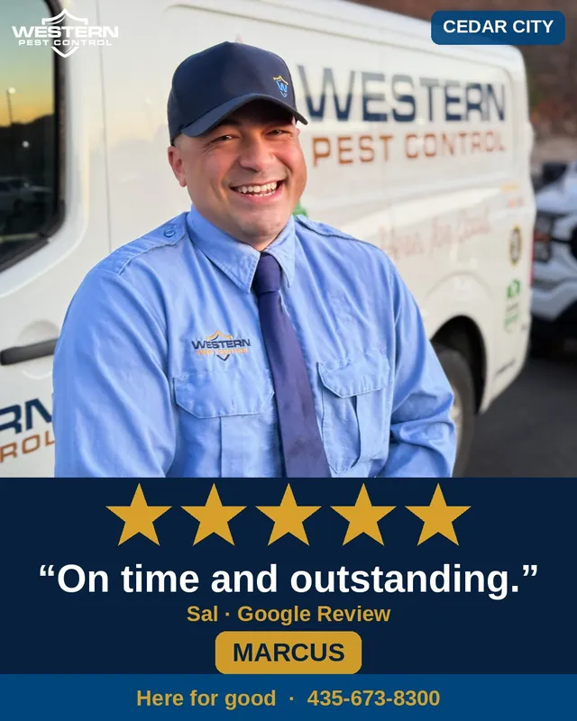 Marcus, Western Pest Control technician serving Cedar City, with a five-star Google review