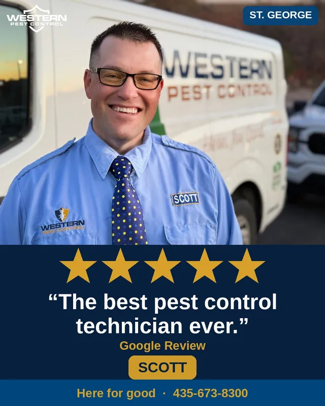 Scott, Western Pest Control technician serving St. George, with a five-star Google review
