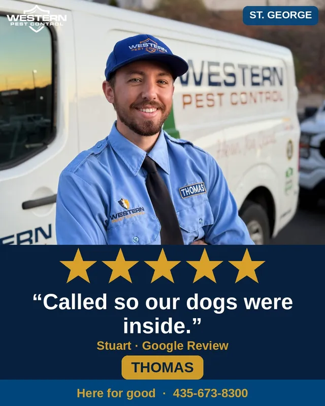 Thomas, Western Pest Control technician serving St. George, with a five-star Google review